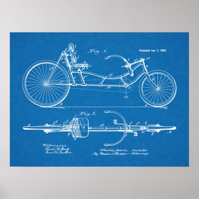 Poster Blueprint de Patente de Bicicleta Recumbente de 19 (Frente)