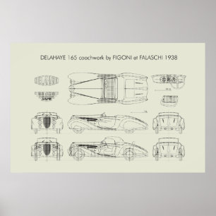 Poster Blueprint Delahaye 165 Figoni et Falaschi