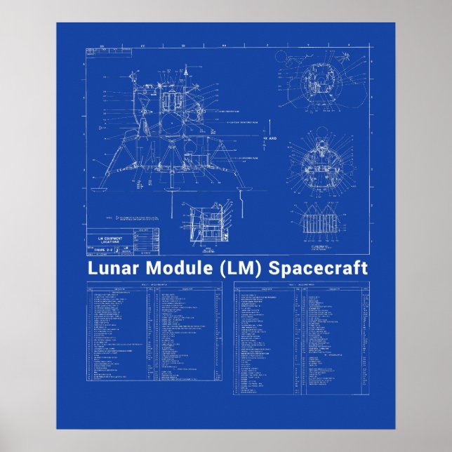 Poster Blueprint do módulo lunar (LM) da Lua (Frente)