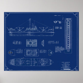 Poster Blueprint of Lake Freighter SS War Dance Print