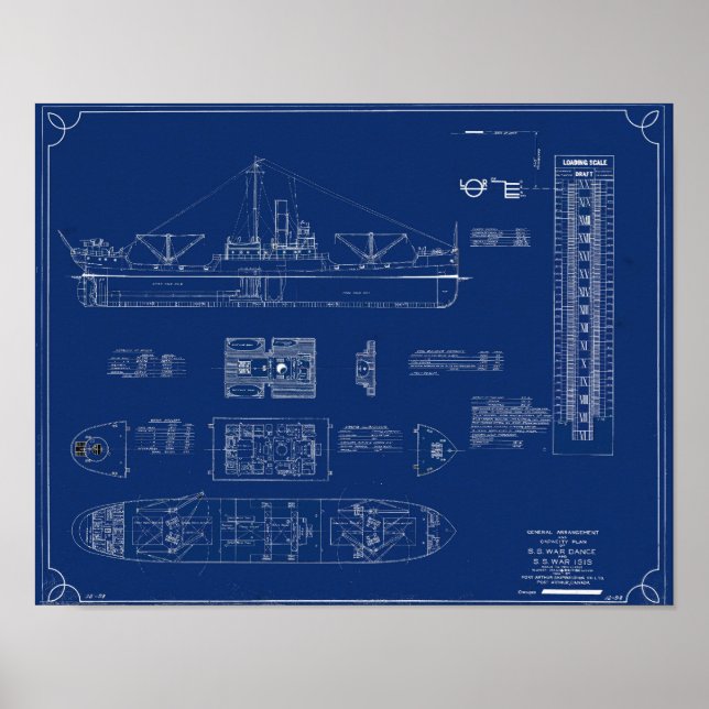 Poster Blueprint of Lake Freighter SS War Dance Print (Frente)