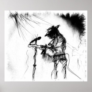 Poster Blues Music Guitar Player e Banda no Palco