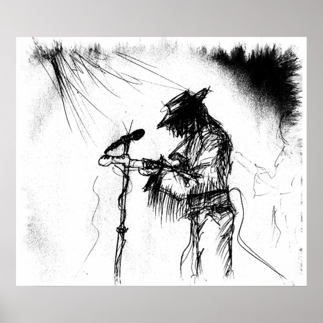 Poster Blues Music Guitar Player e Banda no Palco (Frente)