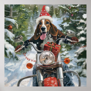 Poster Bluetick Coonhound Dirigindo motocicleta Natal