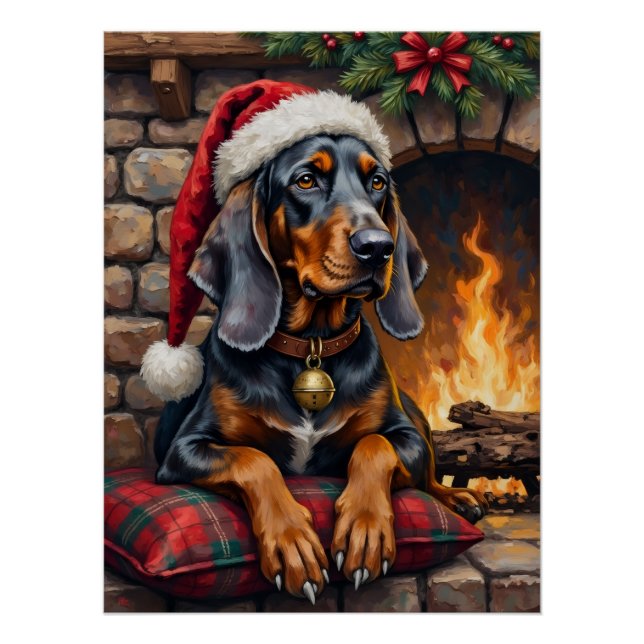 Pôster Bluetick Coonhound Dog Cozy Lodge Christmas (Frente)