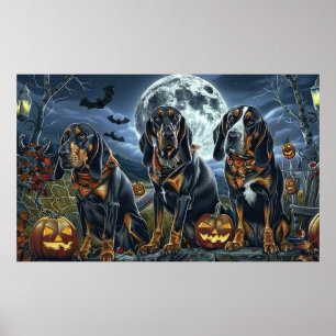 Poster Bluetick Coonhound Halloween Assustador