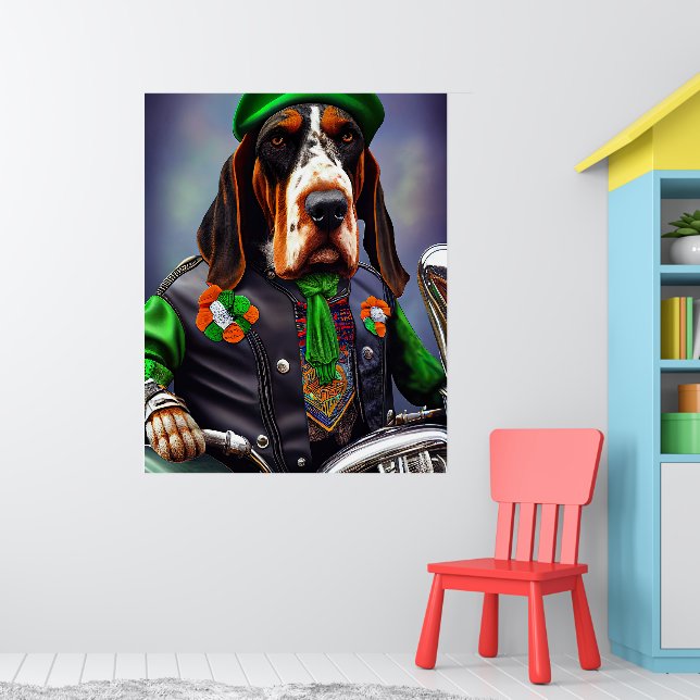 Poster Bluetick Coonhound pilotando bicicleta no Dia de S (Berçário 1)