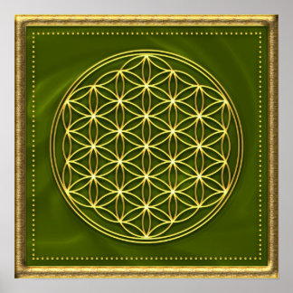 Pôster Blume des Lebens - grün - ouro