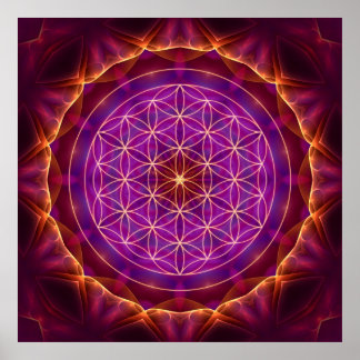 Pôster Blume des Lebens mit Lila-goldenem Mandala