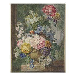 Pôster Blumenstrauß em einer Vase mit Vogelnest