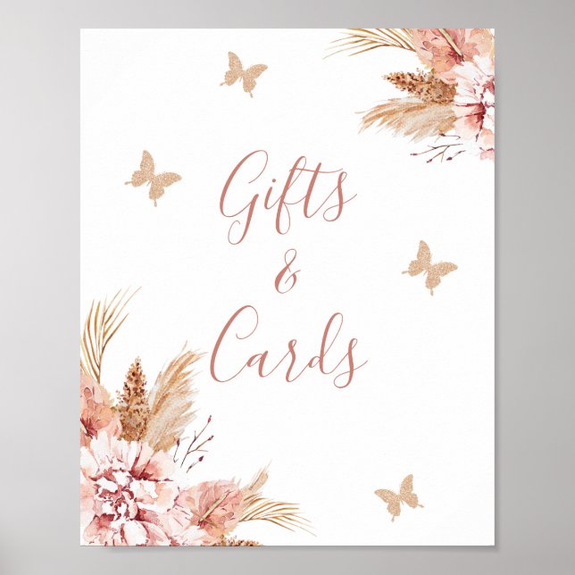 Poster Blush Boho Floral Borboleta Beija Sinal de Bebê (Frente)