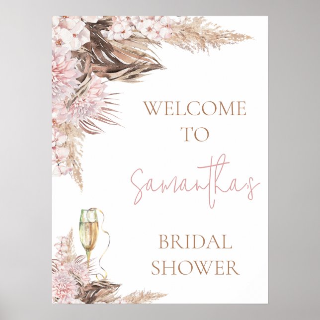 Poster Blush Brown Floral Boho Bridal Shower Welcome Sign (Frente)