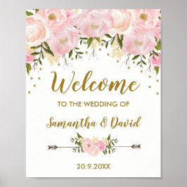 Poster Blush Dourado Floral - Sinal de boas-vindas