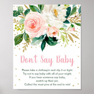 Poster Blush Floral Dourado Não Diga Jogo Bebê