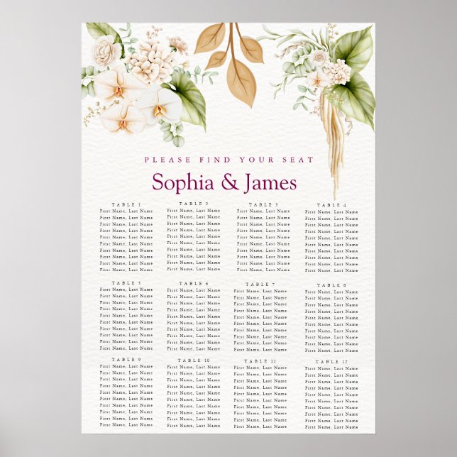 Poster Blush Floral Gold Geometric wedding seating chart  (Frente)