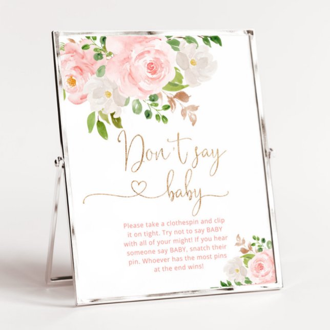 Poster Blush floral gold script Não diga baby (Criador carregado)
