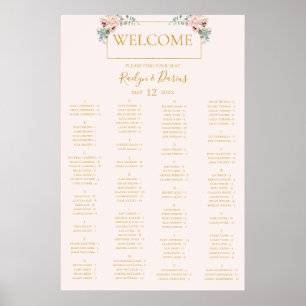 Poster Blush Floral Gráfico de assentos alfabéticos e