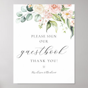 Poster Blush Floral Greenerescer - Sinal de Guestbook