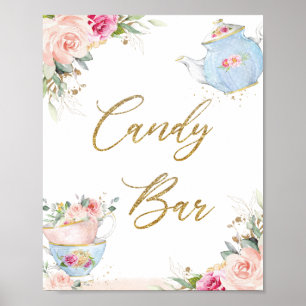 Poster Blush Floral High Tea Party Bar Bridal Bebê