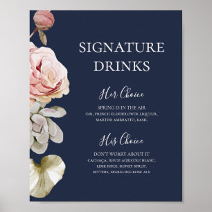 Poster Blush Floral Moderno   Bebidas Signature Navy