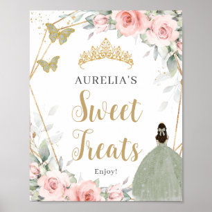 Poster Blush Floral Sage Verde Quinceanera Doce Tratament