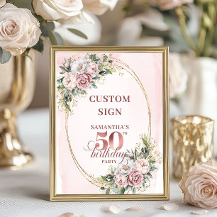 Poster Blush Floral Sonho Personalizado 50 Aniversário 8x
