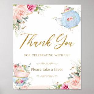 Poster Blush Floral Tea Favoritos para festas Baby Chá de