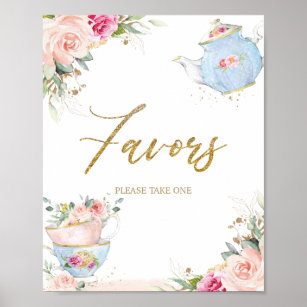 Poster Blush Floral Tea Favoritos para festas Baby Chá de