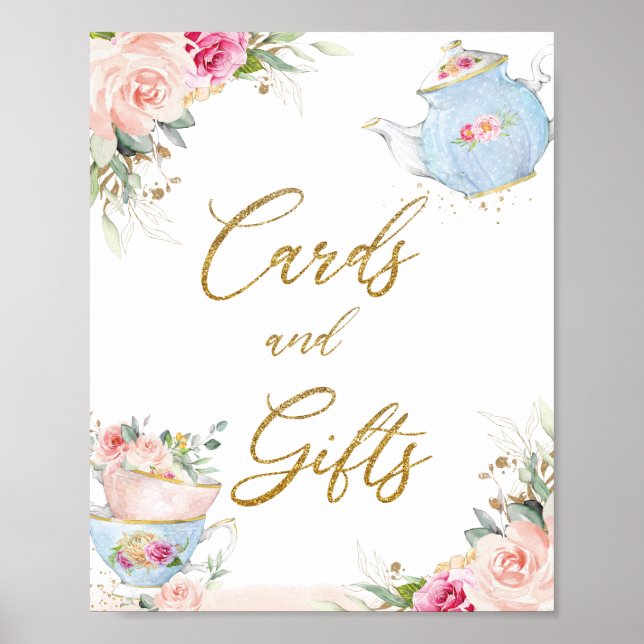 Poster Blush Floral Tea Party Cards & Gifts Bridal Baby (Frente)
