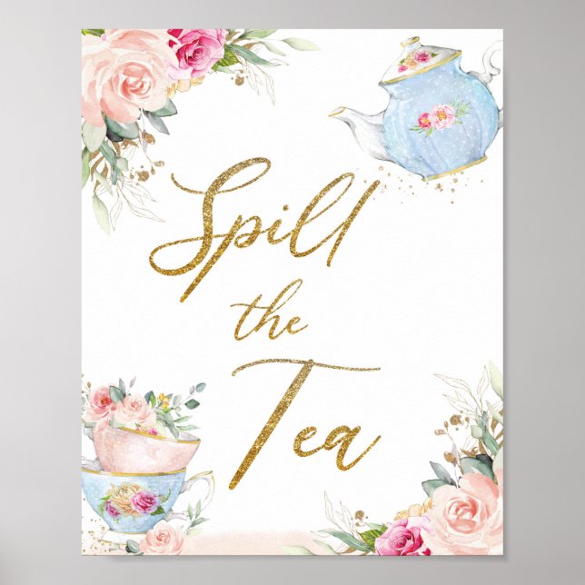 Poster Blush Floral Tea Party - Derramar do Tea (Frente)