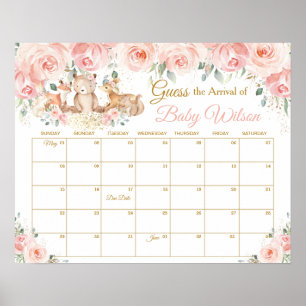 Poster Blush Floral Woodland Guess Baby's Arrival Game