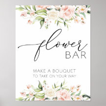 Blush Florals e Greenery Flower Bar Sinal
