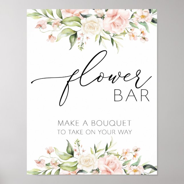 Poster Blush Florals e Greenery Flower Bar Sinal (Frente)