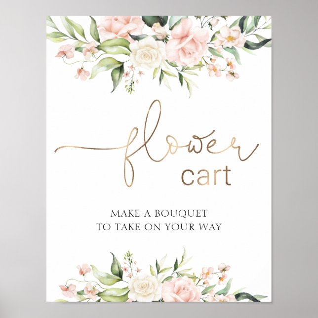 Poster Blush Florals e Greenery Flower Cart Sinal (Frente)