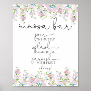 Poster Blush Florals e Greenery Mimosa - Sinal de Bar