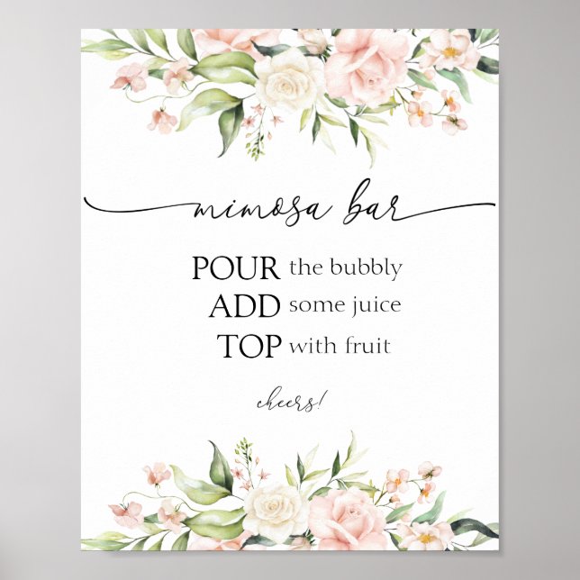 Poster Blush Florals e Greenery Mimosa - Sinal de Bar (Frente)
