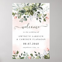 Blush Greenery Dusty Blue Weding Sign XL