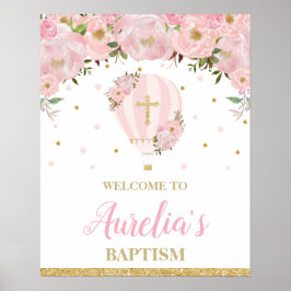 Poster Blush Hot Air Balloon Christening Baptism Bem-vind