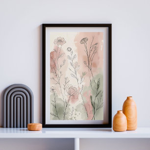 Poster Blush Meadow Botanicals   Linha Delicada de Flores