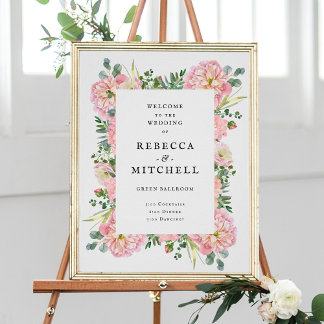 Poster Blush Peonies Hydrangea Eucalyptus Wedding Bem-vin