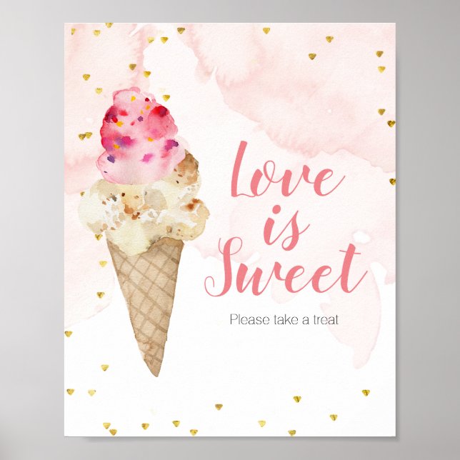 Poster Blush Pink e Dourado Sorvete Love is Sweet Sign (Frente)