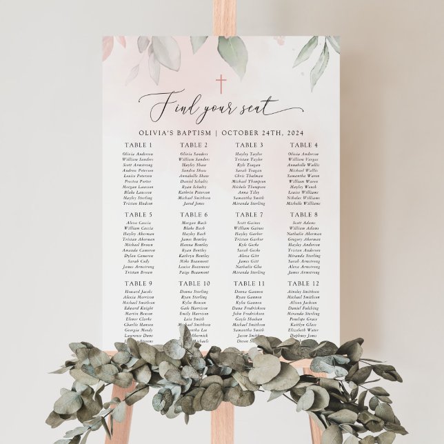 Poster Blush Pink Flowers, Boho, Baptism Seating Chart (Criador carregado)