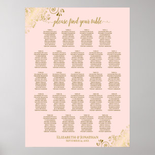 Poster Blush Pink & Gold 23 Table Wedding Seating Chart