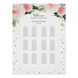 Pôster Blush pink gold peony floral wedding seating plan