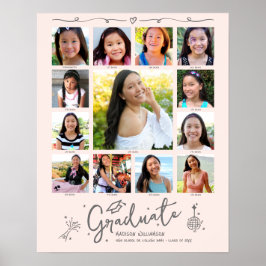 Poster Blush Pink Graduation K–12 Photo Collage Doodles