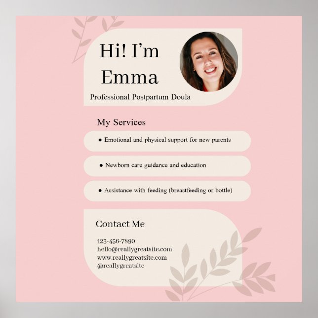 Poster Blush Pink Postpartum Doula Professional Design (Frente)
