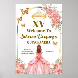 Poster Blush Pink Quinceanera Welcome Template