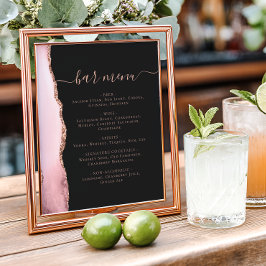 Poster Blush Pink Rose Gold Agate Dark Wedding Bar Menu