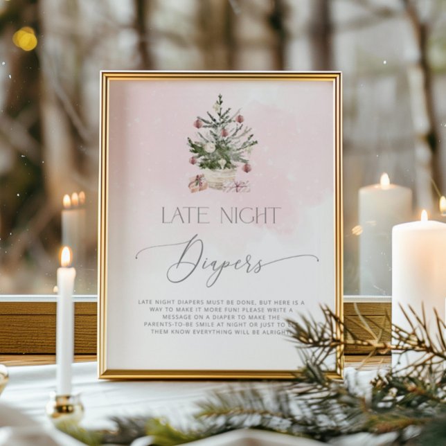 Poster Blush pink winter snowflakes Late night diapers (Criador carregado)