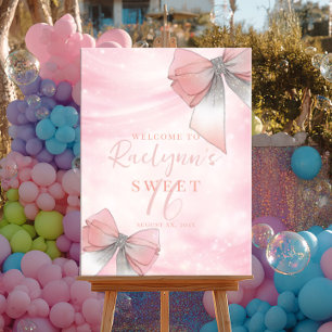 Poster Blush Rosa e Arco de Prata Aniversário de Sweet 16